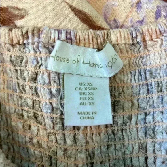 House of Harlow Peach Linen Blend Smocked floral Peasant Maxi Dress in size XS - Picture 5 of 6